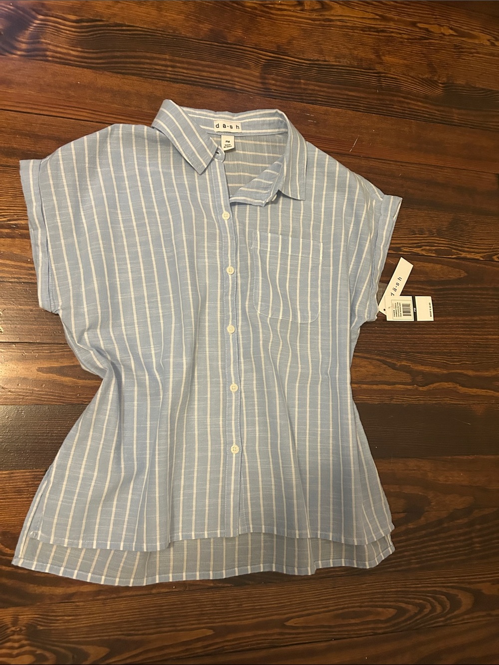 Dash Light Blue & White Striped Button-Front Women’s Shirt